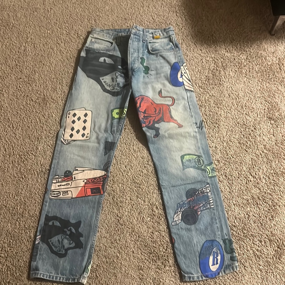 Rhude Light Blue Graphic Jeans